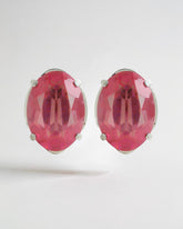 Pink Oval Crystal clip-on Earrings – Platinum-Plated Frame