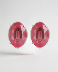 Pink Oval Crystal clip-on Earrings – Platinum-Plated Frame