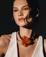 Authentic Old Italian Murano Glass Choker— "Venetian Sunset" Amber Floral Necklace