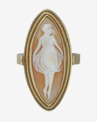 Exquisite Antique 1930s Hand-Carved Natural Shell Cameo Ring - Solid 14ct Gold