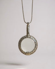 Magnificent Vintage Rhodium Plated Magnifying Glass Pendant Necklace