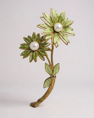 Statement Large 1960s Enamel & Faux Pearl Flower Brooch – 12 cm