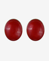 Vintage Red Enamel Clip-On Earrings – Oval Gold-Plated Statement Piece