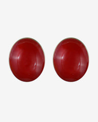 Vintage Red Enamel Clip-On Earrings – Oval Gold-Plated Statement Piece