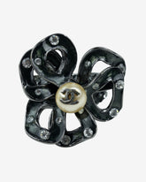 C.2000, RARE CHANEL STATEMENT PEWTER CAMELLIA PEARL RING