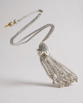 Vintage MONET White Enamel Flower Tassel Pendant Necklace