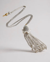 Vintage MONET White Enamel Flower Tassel Pendant Necklace