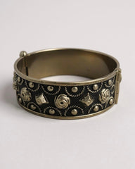 Vintage Ornate Alpacca Hinged Bangle Bracelet - Ethnic Design