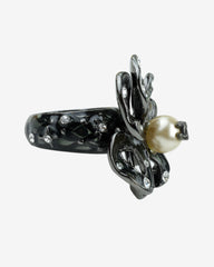 C.2000, RARE CHANEL STATEMENT PEWTER CAMELLIA PEARL RING