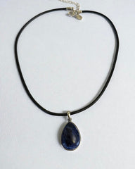 Vintage Lia Sophia Blue Teardrop Pendant Necklace on Cord