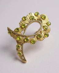 Exquisite Vintage Golden Filigree Brooch with Peridot Green Rhinestones - Mid-Century Charm