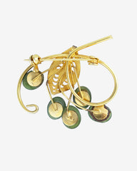 Vintage Gold-Tone Floral Brooch with Jade Green Flowers – Elegant 4 x 5.4 cm
