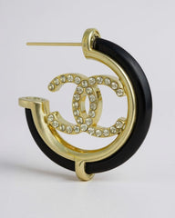Chanel CC Hoop Earrings – Gold-plated with rhinestones and black enamel. A timeless emblem of elegance