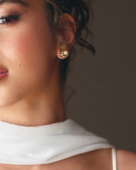 Glamorous Vintage Pearl & Rhinestone Fan Gold High-End Plated Earrings