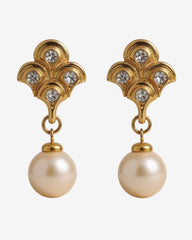 Elegant Earrings, setting with sparkling crystal accents above a luminous pearl drop. Classic sophistication.