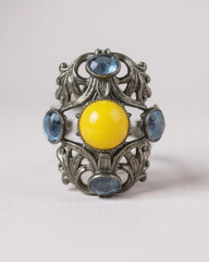 Napier 1950s Butterscotch Cabochon Clip-On Earrings – Silver Tone