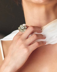 c.2000, Chanel Camellia Ring, a dazzling creation adorned with crystal diamanté, embodying the house’s timeless sophistication