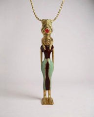 Majestic Vintage Gold Toned Egyptian Revival Pharaoh Figure Pendant Necklace