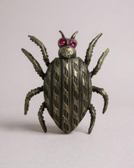 Vintage Beetle Bug Brooch – Red Rhinestone Eyes – Gold Tone Mini Insect Pin – Bug Lover Gift – Small Bug Jewelry