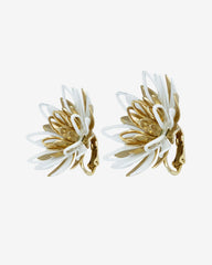 Vintage 1960s Sarah Coventry White & Gold Enamel Flower Clip-On Earrings