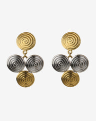 c.1960, Spiral Drop Dangle Gold & Rhodium-Plated Clip-On Earrings