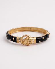 Vintage Lotus Swarovski Swan Signed Black Enamel & Crystal Bangle Bracelet