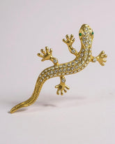 Vintage Rhinestone Lizard Brooch – Gecko design with green eyes. A playful touch of elegance