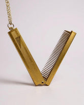 Antique Gold-Filled Folding Comb Necklace – Unisex Necklace With Long Sterling Silver Chain “Perfect for Hair, Beard, or Mustache Grooming.