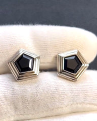 c.1980 Swarovski Black Crystal Cufflinks – Rhodium-Plated Elegance