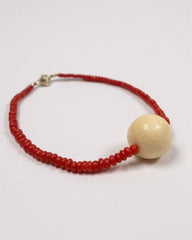 Antique Natural Ivory Bead & Red Murano Glass