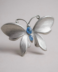C.1970, Signed Napier Butterfly Brooch – Silver-Tone with Blue Stone Accent – 3 Inches – Vintage Statement Pin