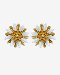 Vintage 1960s Sarah Coventry White & Gold Enamel Flower Clip-On Earrings