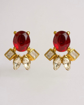 Dazzling Vintage Ruby Red & Clear Crystal Gold Toned Statement Stud Earrings