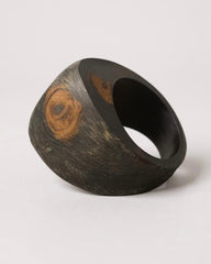 Antique Black Coral Ring – Red Sea Yusr Bead – Size 10 US – Vintage Natural Coral Jewelry