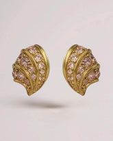 Exquisite Vintage Made in England Rose Pink Crystal & Gold Toned Clip-On Earrings
