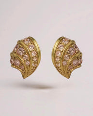 Exquisite Vintage Made in England Rose Pink Crystal & Gold Toned Clip-On Earrings