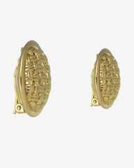 c.1980, Basket Weave Gold-Plated Clip-On Earrings- Vintage Designer