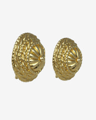 c.1980, Golden Dome Clip-On Earrings – Twisted Frame Design