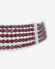 c.1980, A Christian Dior Masterpiece Adorned with Burgundy Crystal Beads, Embodying Timeless Elegance. Crafted in Germany