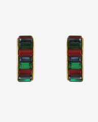 c.1980, Multicolor Emerald, Sapphire, and Ruby Rhinestone Clip-On Earrings – French Designer