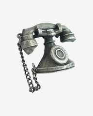 C.1970, Vintage Pewter Rotary Dial Telephone Brooch
