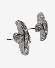 c.1970, X-Shape Platinum-Plated Clear Crystal Post Earrings – Elegant Sparkle