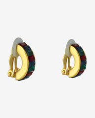 c.1980, Multicolor Emerald, Sapphire, and Ruby Rhinestone Clip-On Earrings – French Designer