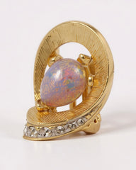 Vintage Nina Ricci Gold-plated Clip-On Earrings with Opalescent Cabochons & Crystals