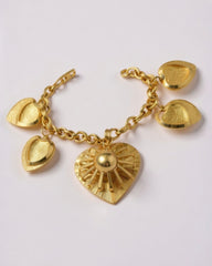 Vintage Heart Charms Bracelet – Oversized Chunky Gold-Plated Chain with Bold Heart Pendants