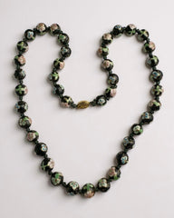 Artful 1950s Vintage Black Cloisonné Beaded Necklace - Hand Knotted Floral Artistry