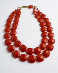 1950s-1970s era W Germany Cherry Red Faceted Bead double strand Choker Necklace