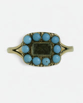 Rare Antique Georgian 14K Gold Mourning Ring - Turquoise & Woven Hair