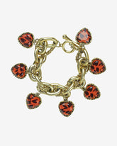 Vintage Betsey Johnson Acrylic Heart Charm Bracelet Gold plated with Leopard Print