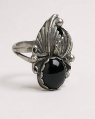 Black Onyx Navajo Sterling Silver Ring – Handcrafted Native American Jewelry – Size 6.5 US